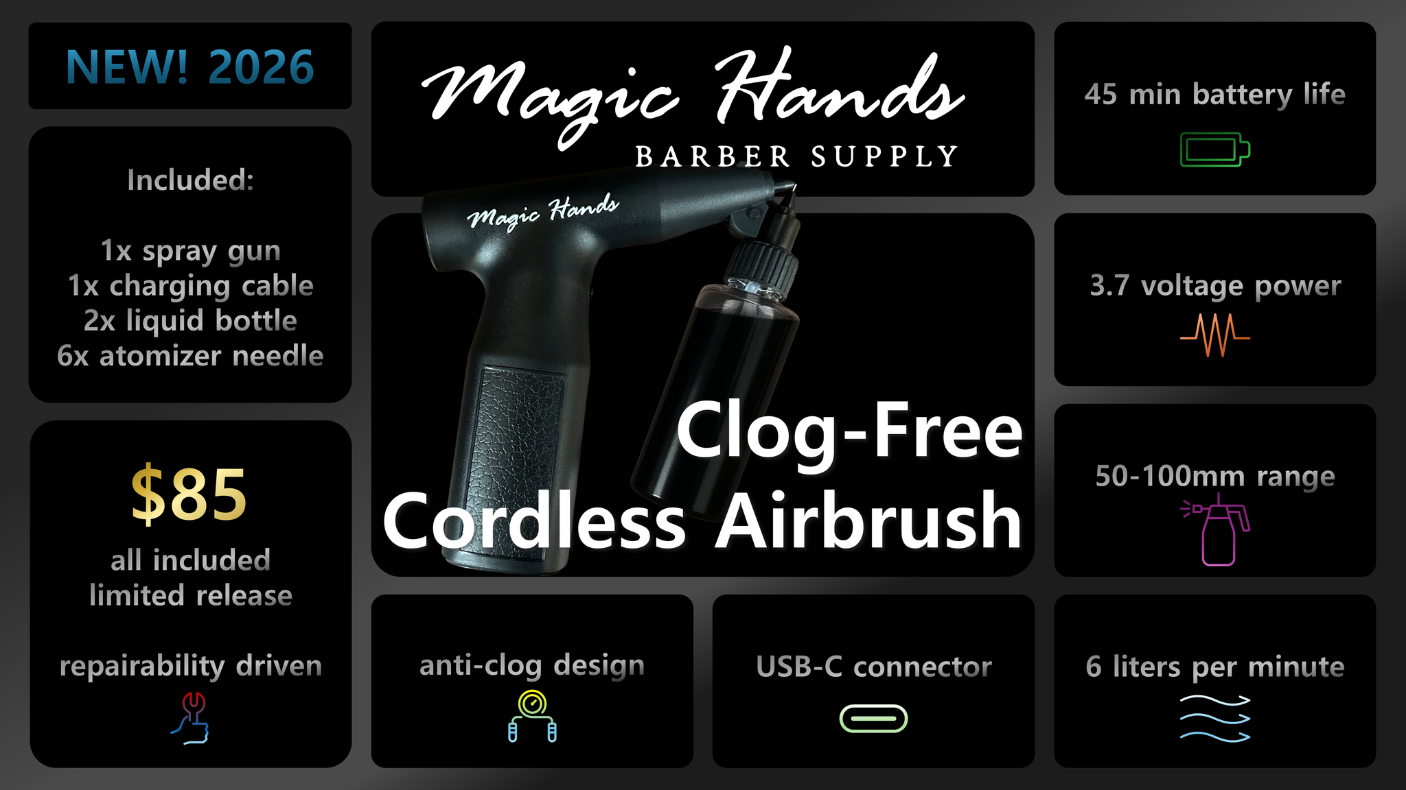 Magic Hands Airbrush - Clog-Free Cordless Airbrush (MH110) – mhbarber